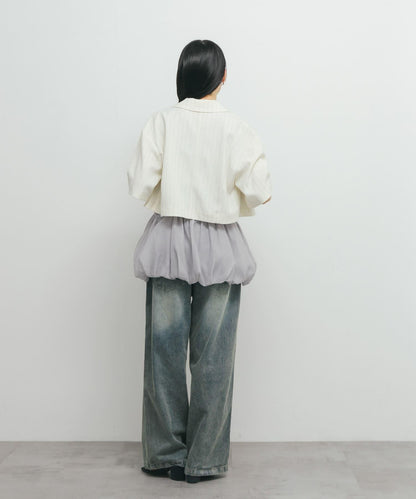 抽繩泡泡袖上衣