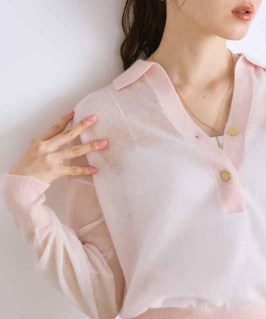 【La boutique BonBon】馬海毛混紡透視針織POLO衫