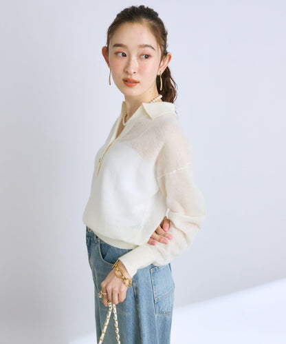 【La boutique BonBon】馬海毛混紡透視針織POLO衫