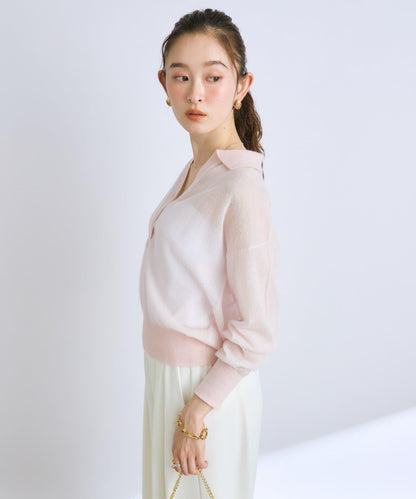 【La boutique BonBon】馬海毛混紡透視針織POLO衫