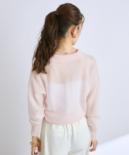 【La boutique BonBon】馬海毛混紡透視針織POLO衫