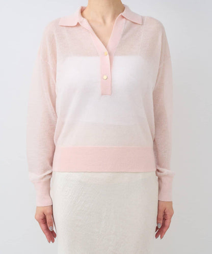 【La boutique BonBon】馬海毛混紡透視針織POLO衫