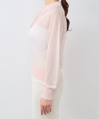 【La boutique BonBon】馬海毛混紡透視針織POLO衫