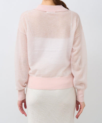 【La boutique BonBon】馬海毛混紡透視針織POLO衫