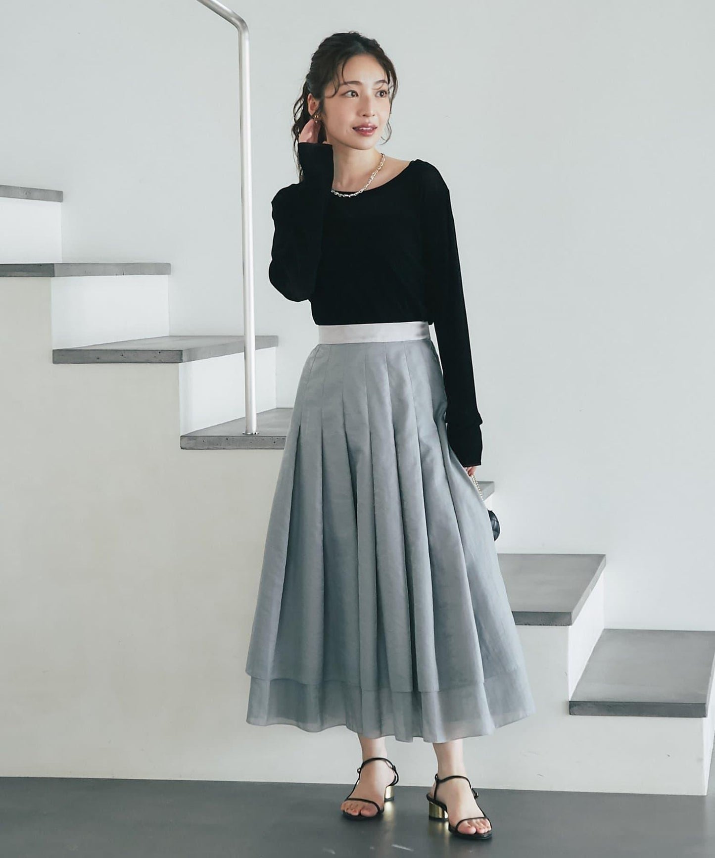 【La boutique BonBon】閃耀透視褶皺半身裙