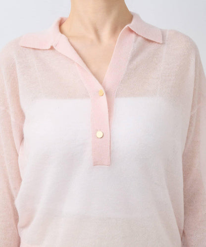 【La boutique BonBon】馬海毛混紡透視針織POLO衫