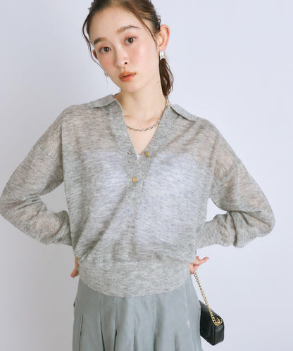 【La boutique BonBon】馬海毛混紡透視針織POLO衫