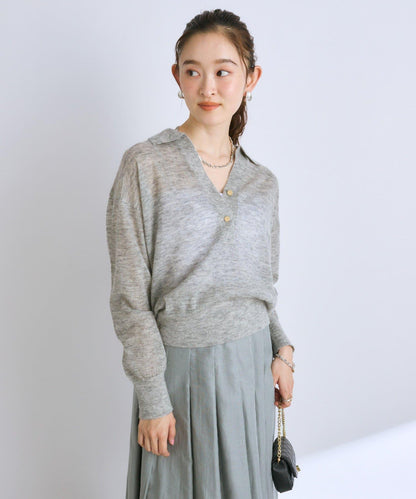 【La boutique BonBon】馬海毛混紡透視針織POLO衫