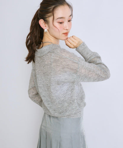 【La boutique BonBon】馬海毛混紡透視針織POLO衫