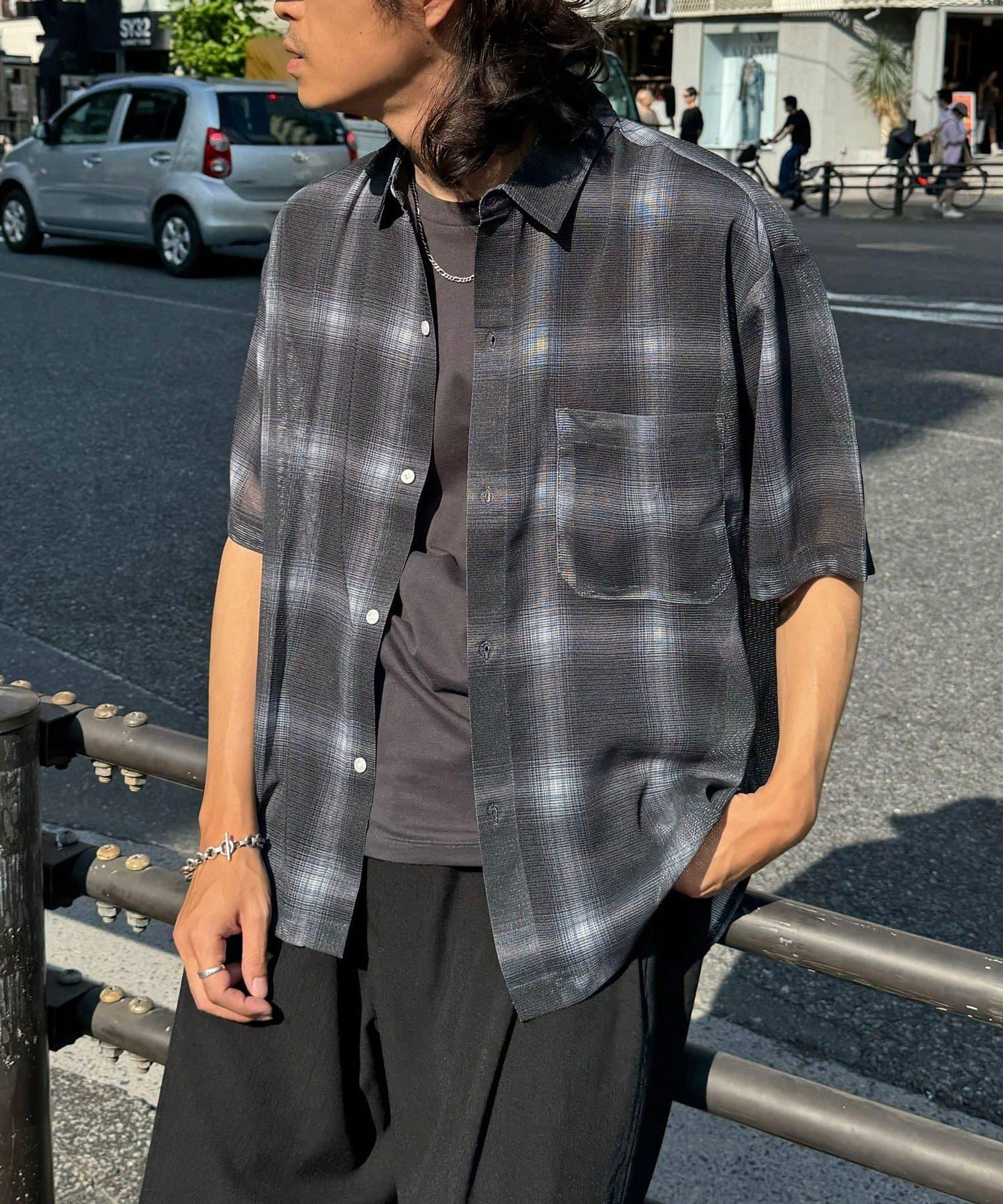 網眼拼花短袖襯衫