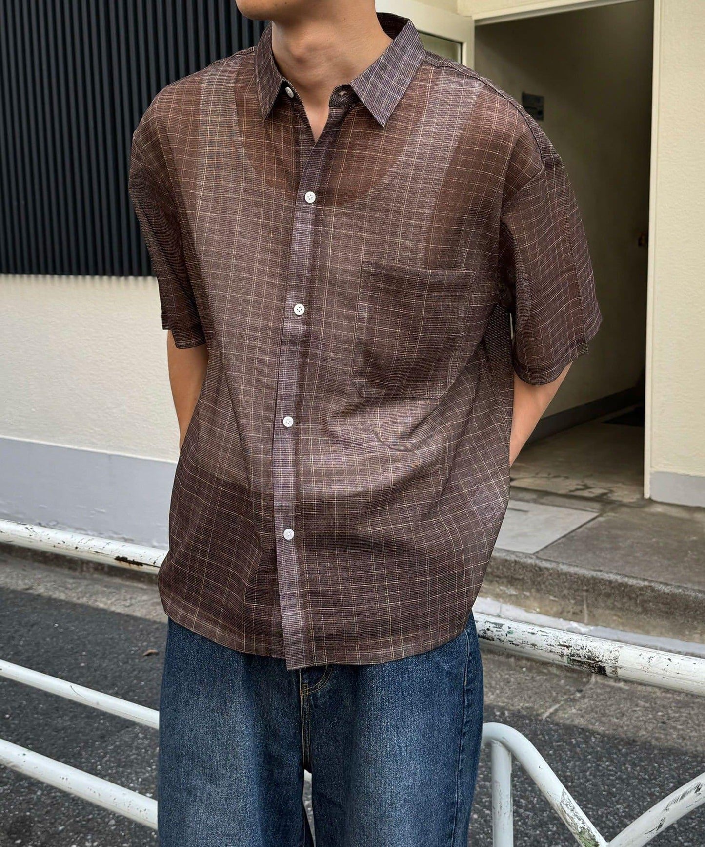 網眼拼花短袖襯衫