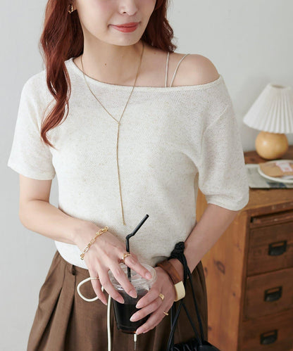 2WAY 單肩五分袖 針織上衣