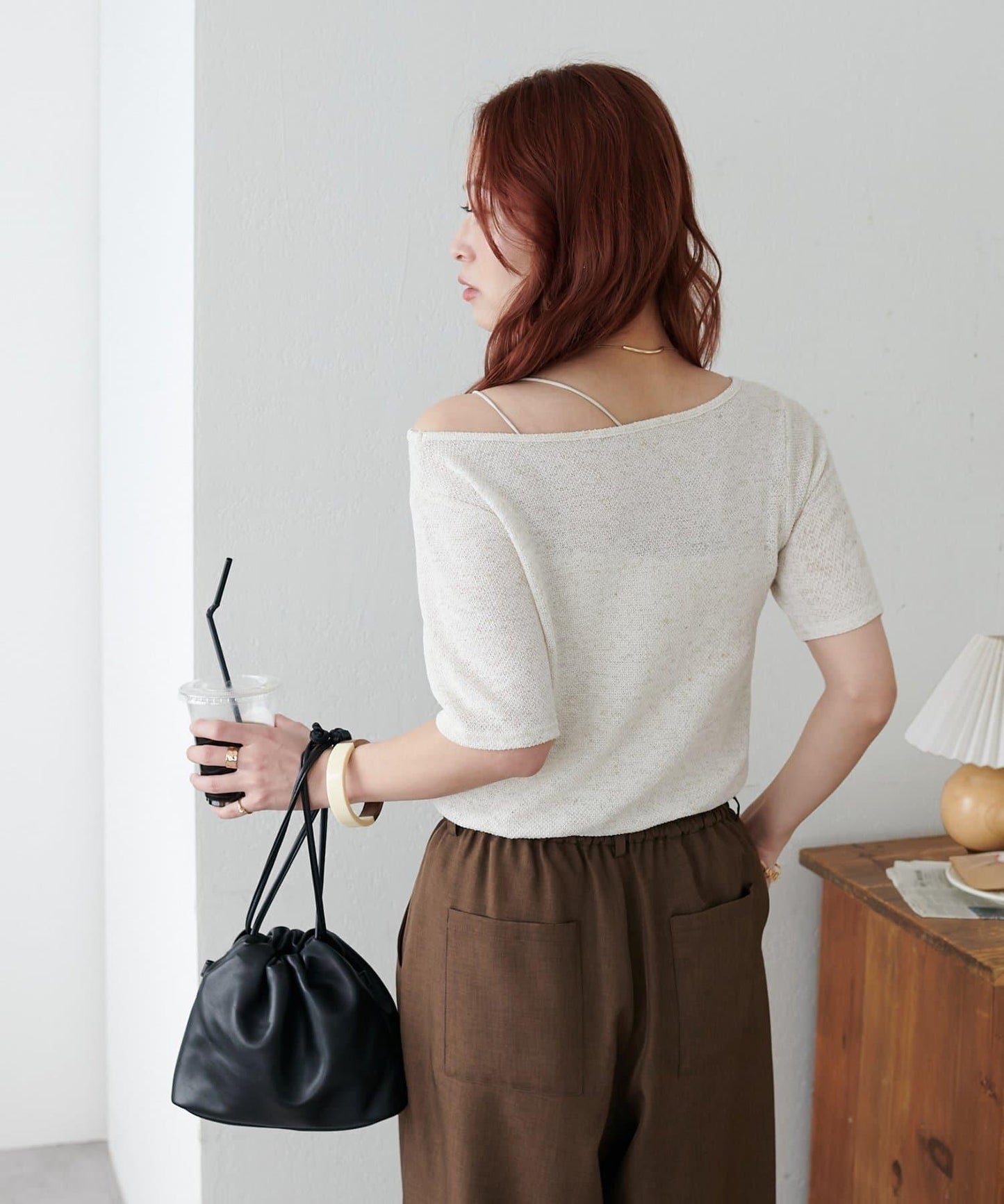 2WAY 單肩五分袖 針織上衣