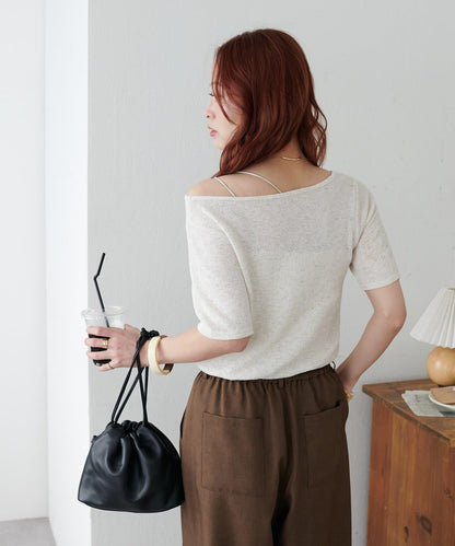 2WAY 單肩五分袖 針織上衣