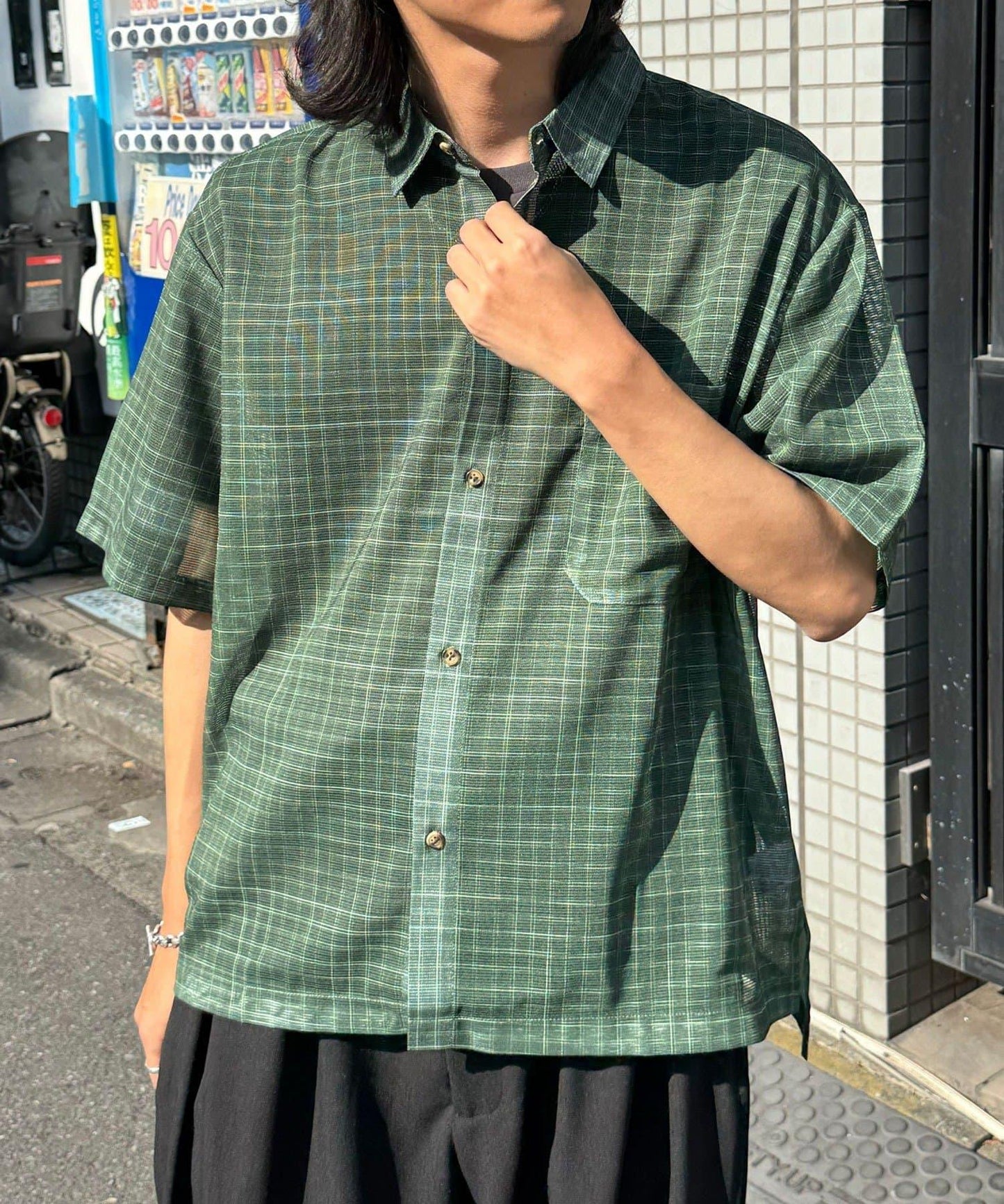 網眼拼花短袖襯衫