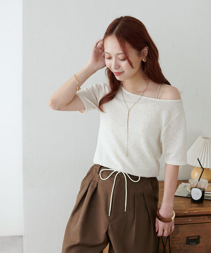 2WAY 單肩五分袖 針織上衣