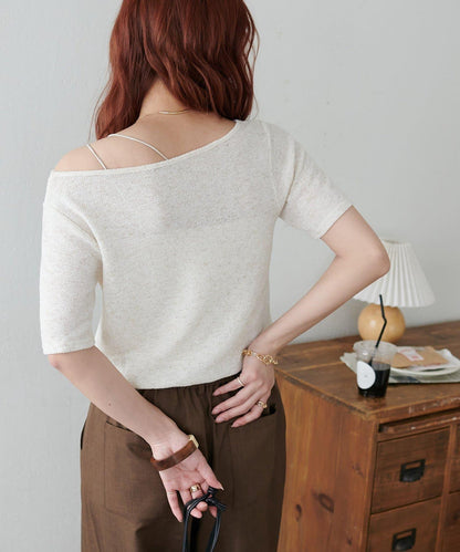 2WAY 單肩五分袖 針織上衣