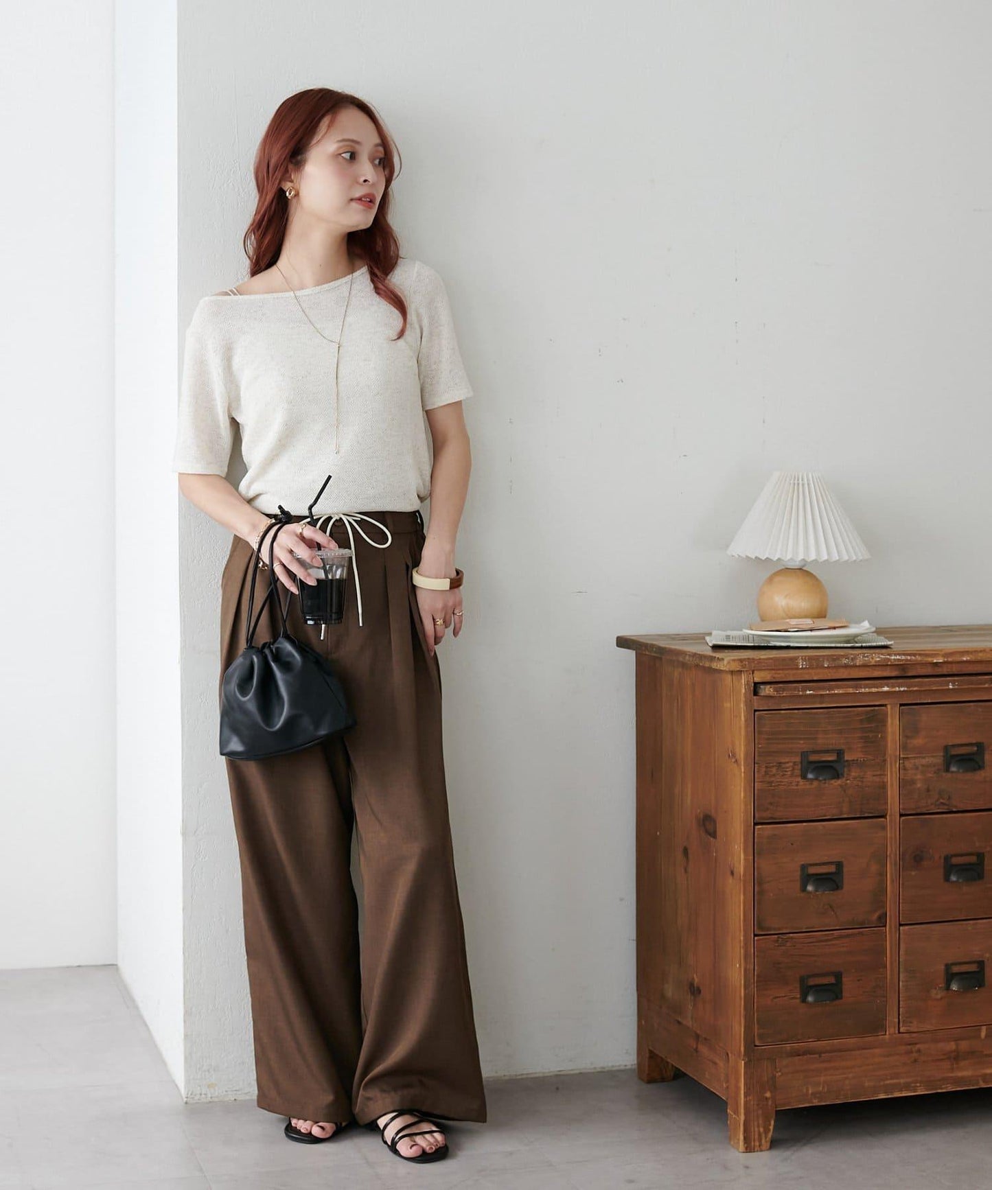 2WAY 單肩五分袖 針織上衣