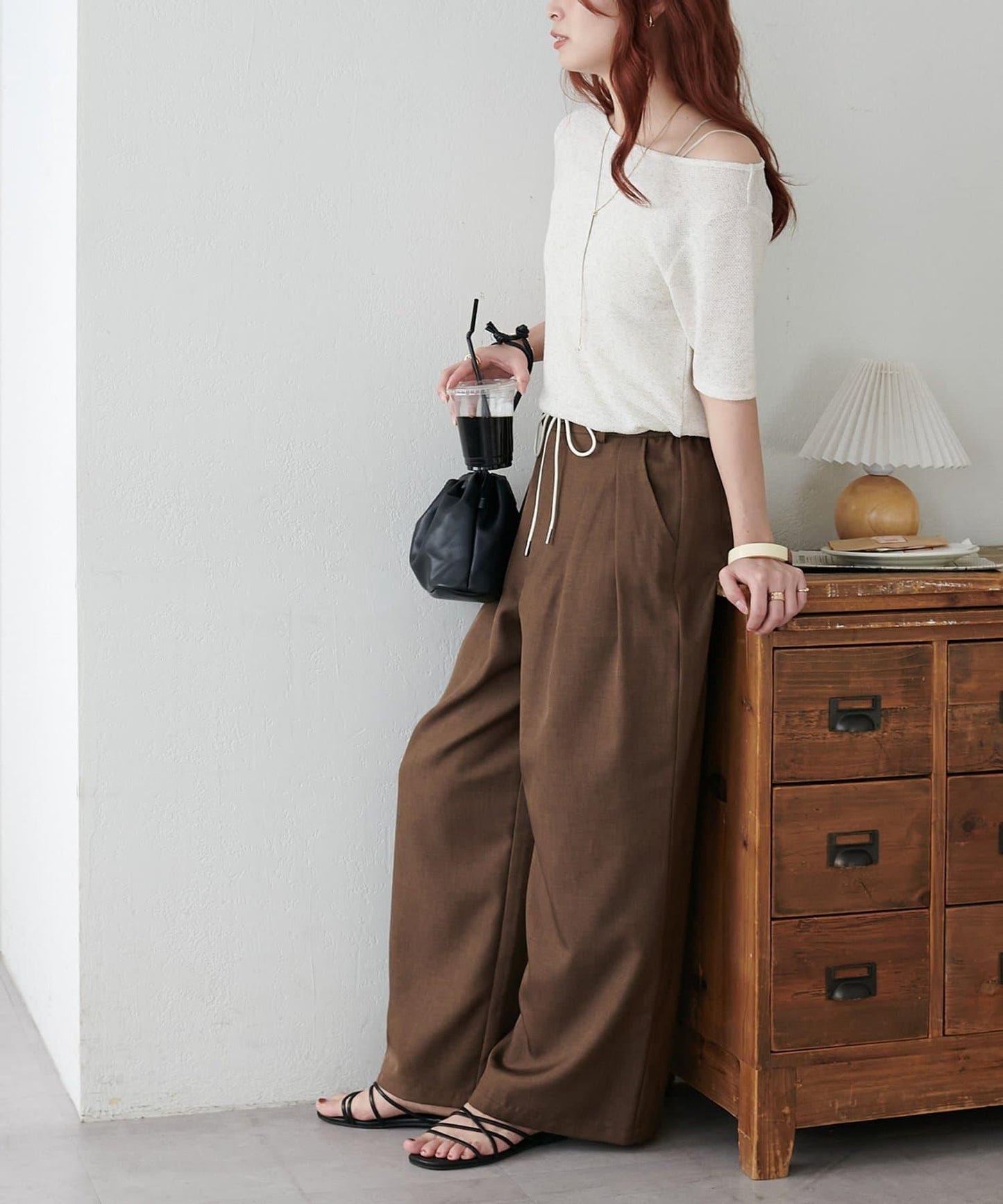 2WAY 單肩五分袖 針織上衣