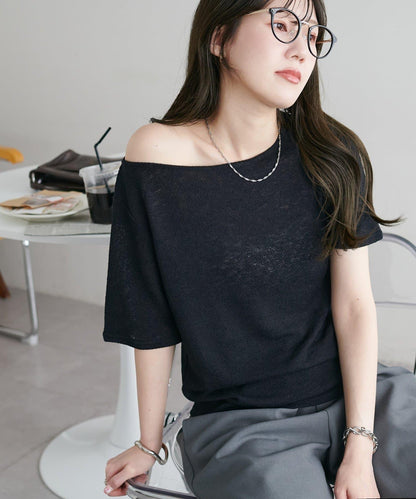 2WAY 單肩五分袖 針織上衣