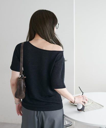 2WAY 單肩五分袖 針織上衣