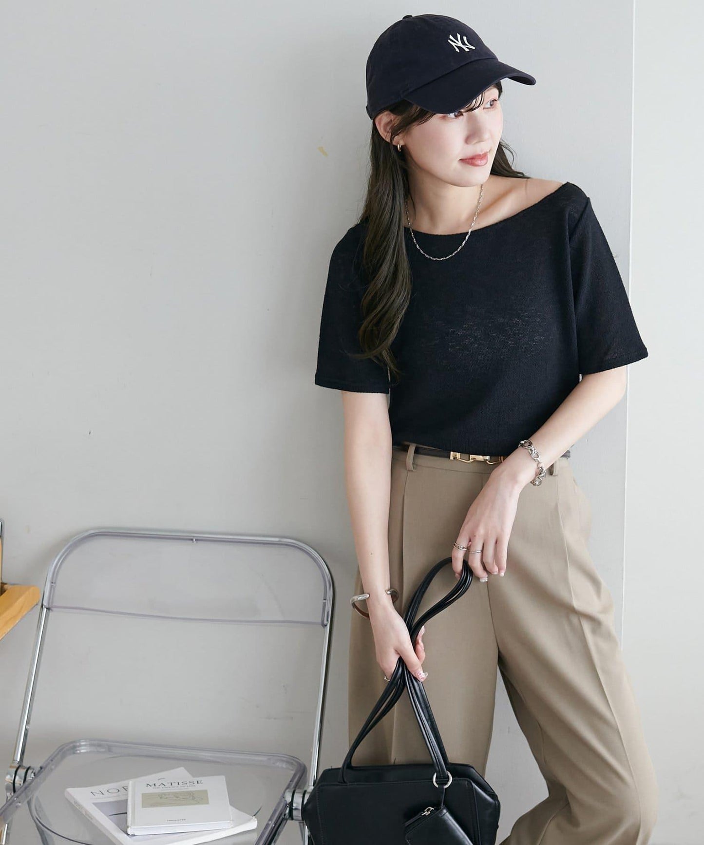 2WAY 單肩五分袖 針織上衣