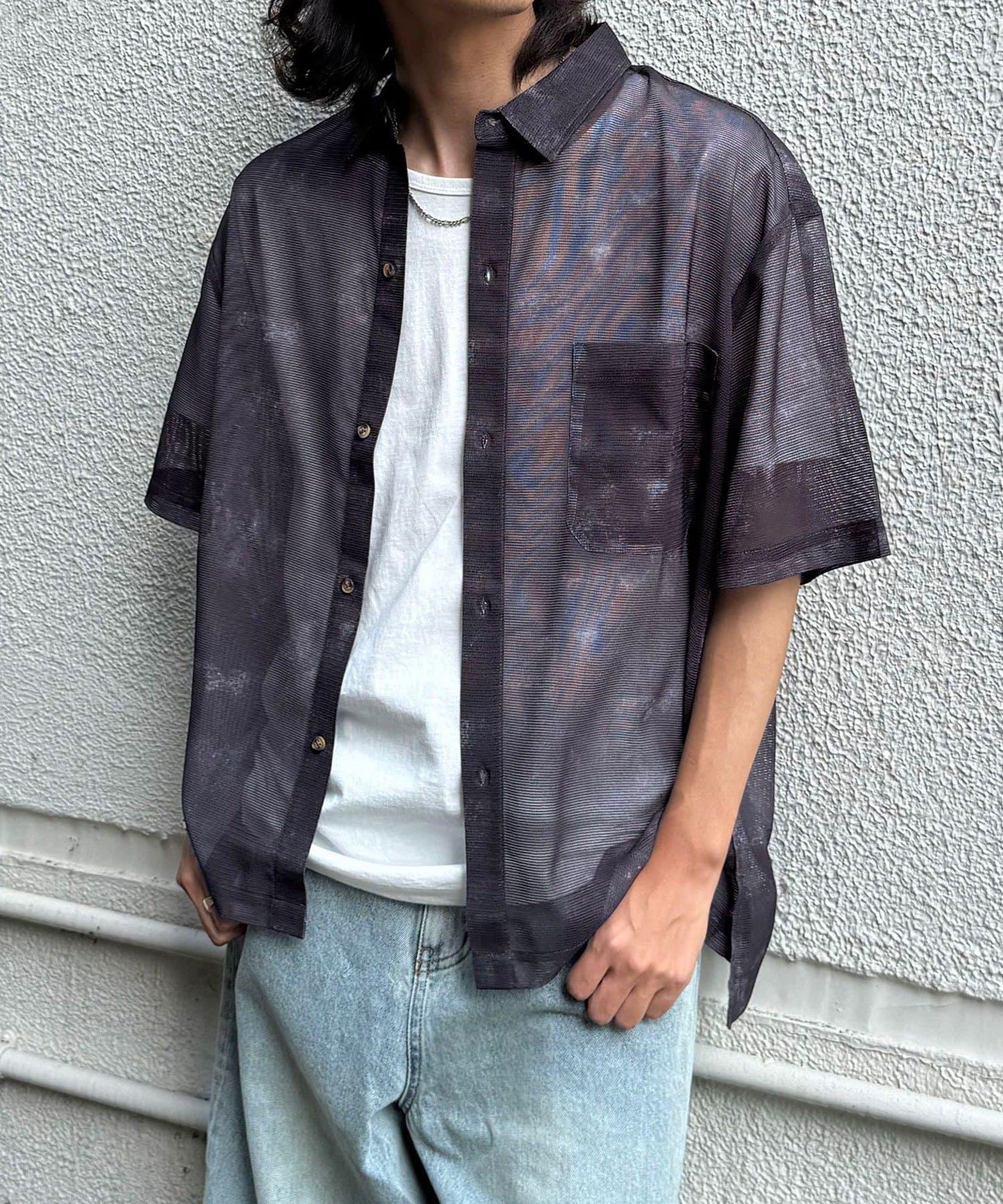 網眼拼花短袖襯衫