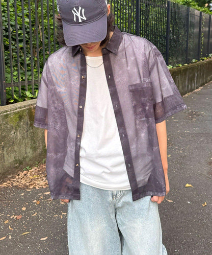 網眼拼花短袖襯衫