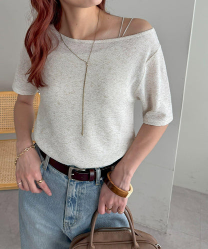 2WAY 單肩五分袖 針織上衣