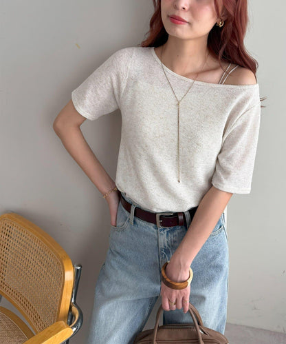2WAY 單肩五分袖 針織上衣