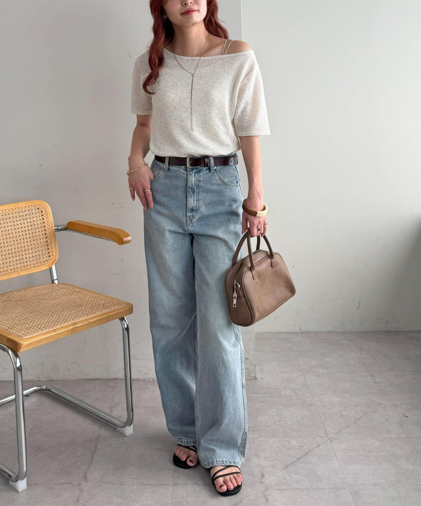 2WAY 單肩五分袖 針織上衣