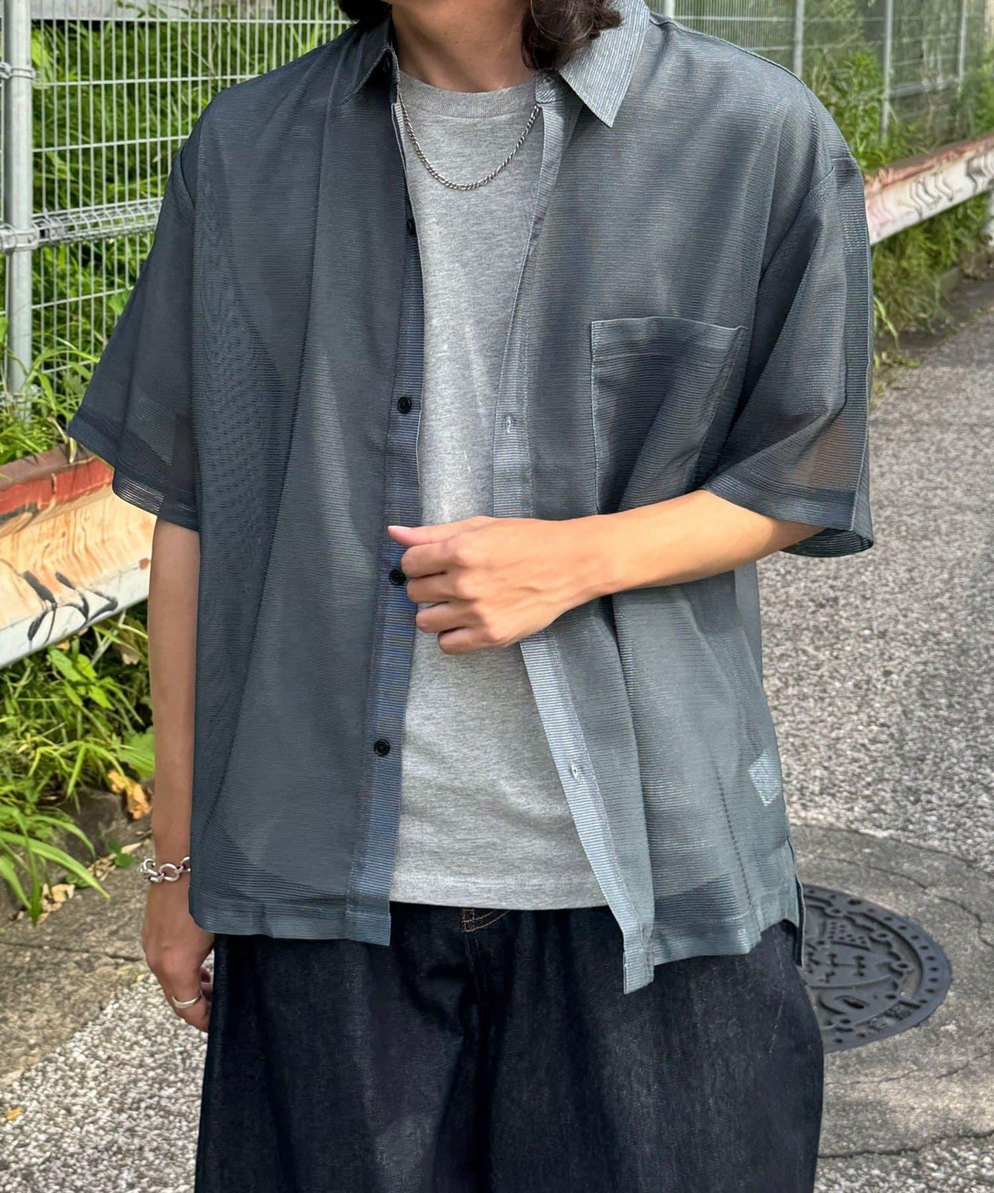 網眼拼花短袖襯衫