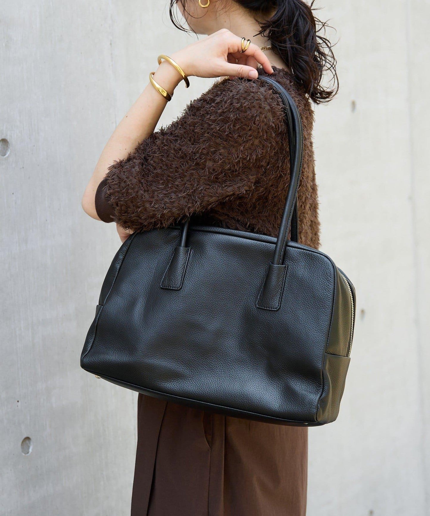 【收納力◎】長把手皮質波士頓包