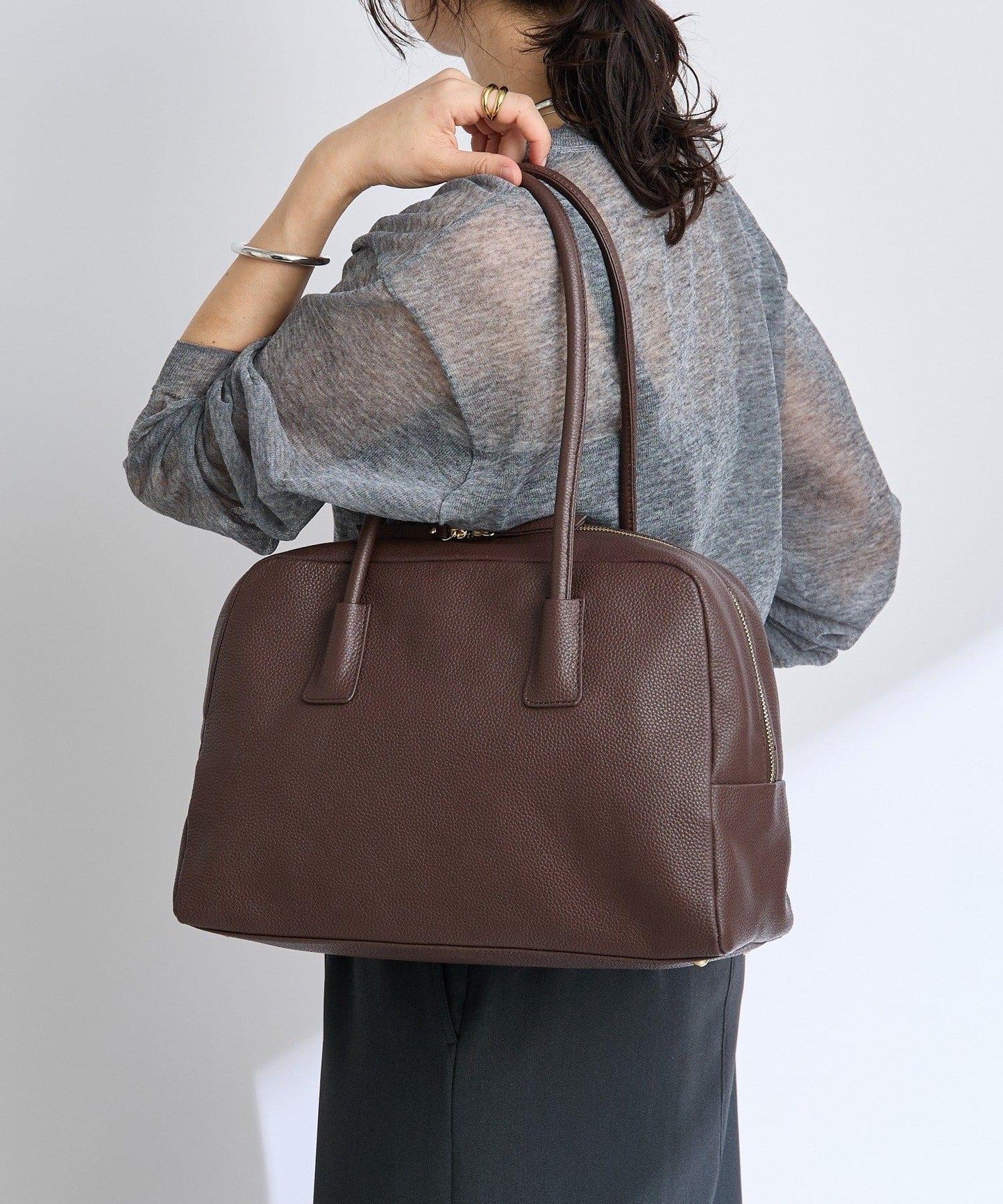 【收納力◎】長把手皮質波士頓包