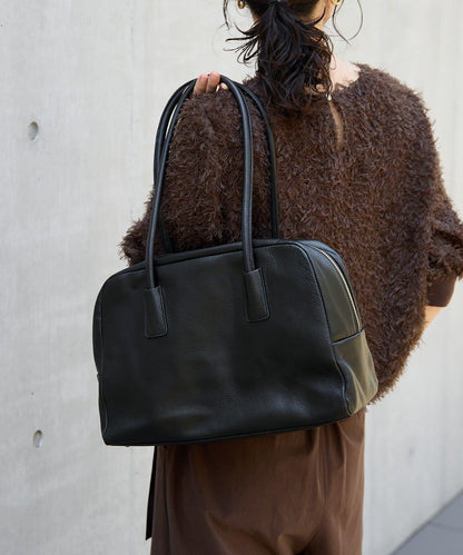 【收納力◎】長把手皮質波士頓包