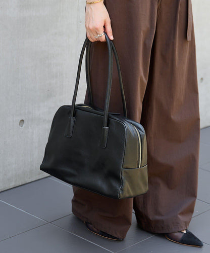 【收納力◎】長把手皮質波士頓包