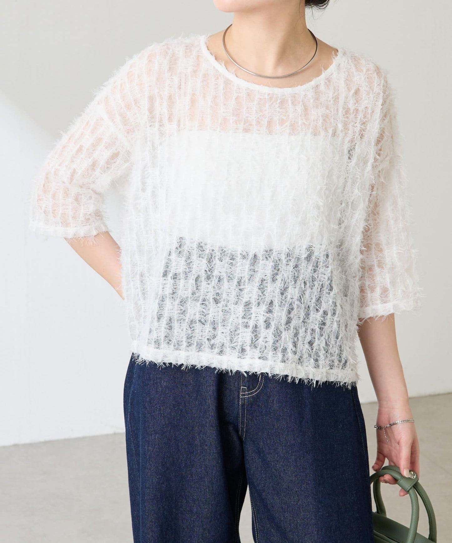 【夏季可穿著的七分袖】流蘇透視T恤