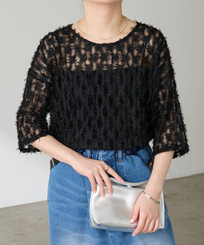 【夏季可穿著的七分袖】流蘇透視T恤