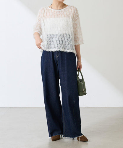 【夏季可穿著的七分袖】流蘇透視T恤