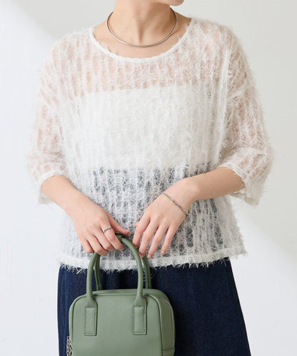 【夏季可穿著的七分袖】流蘇透視T恤