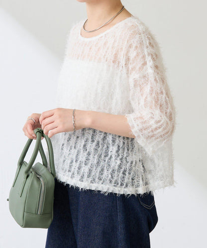 【夏季可穿著的七分袖】流蘇透視T恤