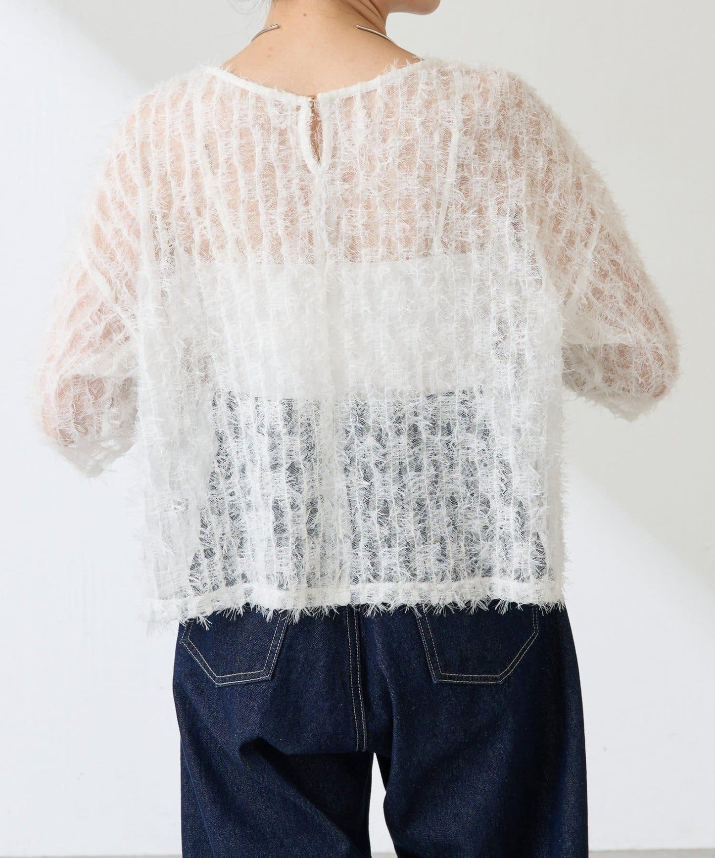 【夏季可穿著的七分袖】流蘇透視T恤