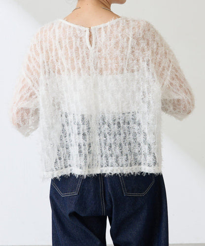 【夏季可穿著的七分袖】流蘇透視T恤