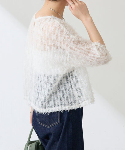 【夏季可穿著的七分袖】流蘇透視T恤