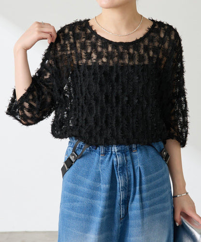 【夏季可穿著的七分袖】流蘇透視T恤