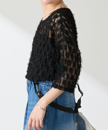 【夏季可穿著的七分袖】流蘇透視T恤