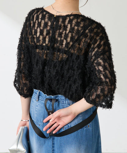 【夏季可穿著的七分袖】流蘇透視T恤