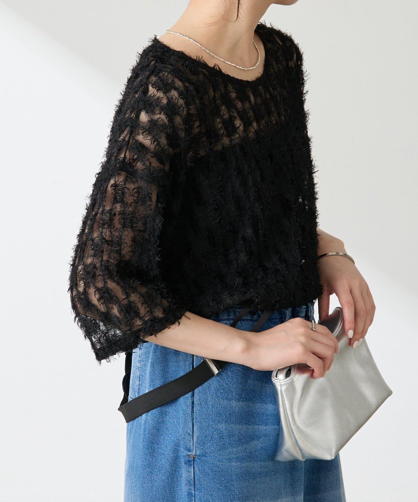 【夏季可穿著的七分袖】流蘇透視T恤