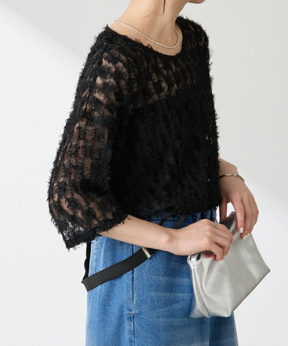 【夏季可穿著的七分袖】流蘇透視T恤