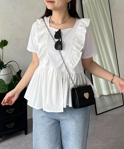 下襬不對稱荷葉邊T恤